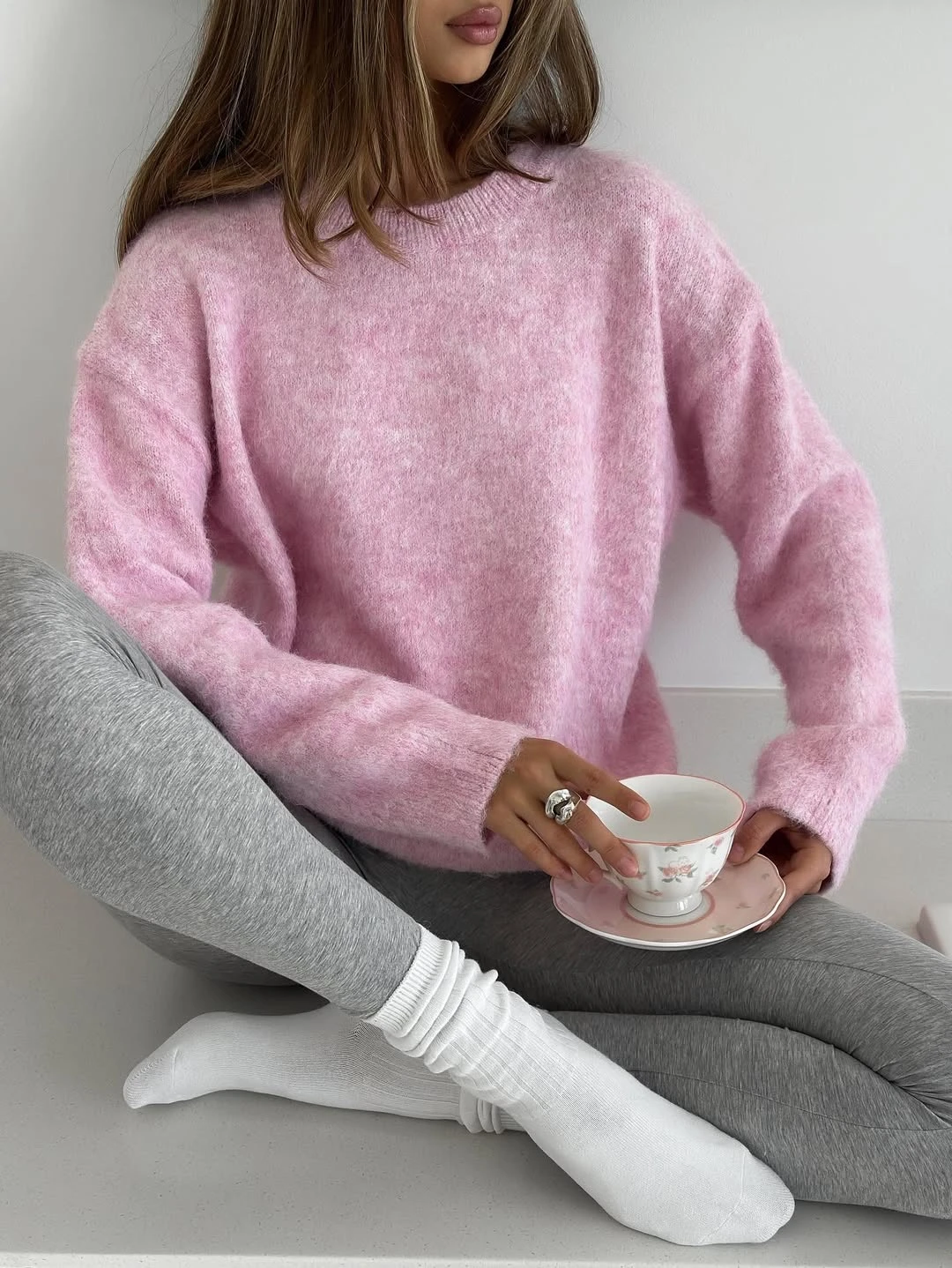 Hirsionsan Basic O-Ausschnitt Basic-Ärmel-Pullover für Damen, 2025, übergroß, kurz, gestrickt, Wollpullover, weiblich, lässig, dick, warm, weich