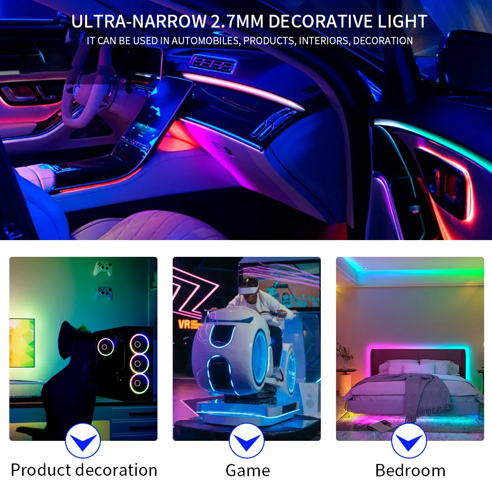 2.7mm Ultra Narrow WS2812B LED Strip Individually Addressable WS2812 RGBIC Colorful Pixel Light 160Leds/m IP30 White PCB DC5/12V