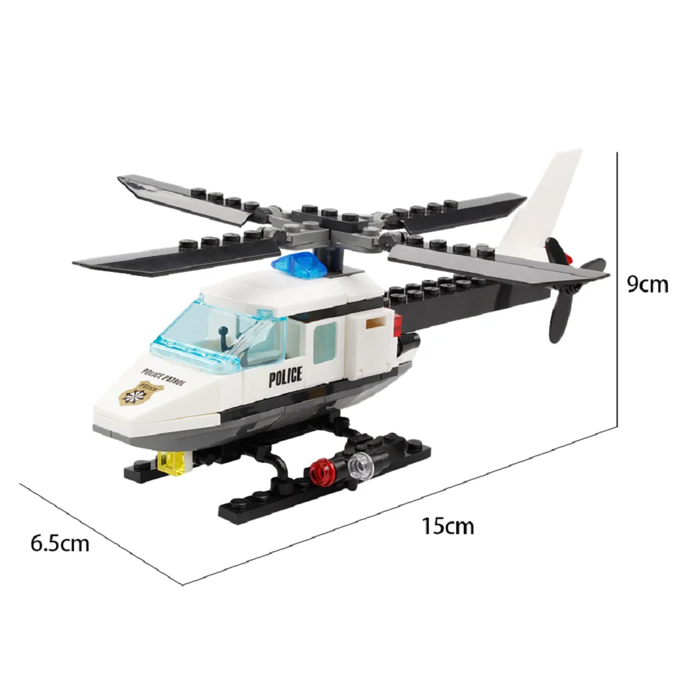 Ensemble de blocs de construction d'hélicoptère de police de ville bricolage pour enfants, assemblage créatif d'avion, ensemble de jeu dos Patrol