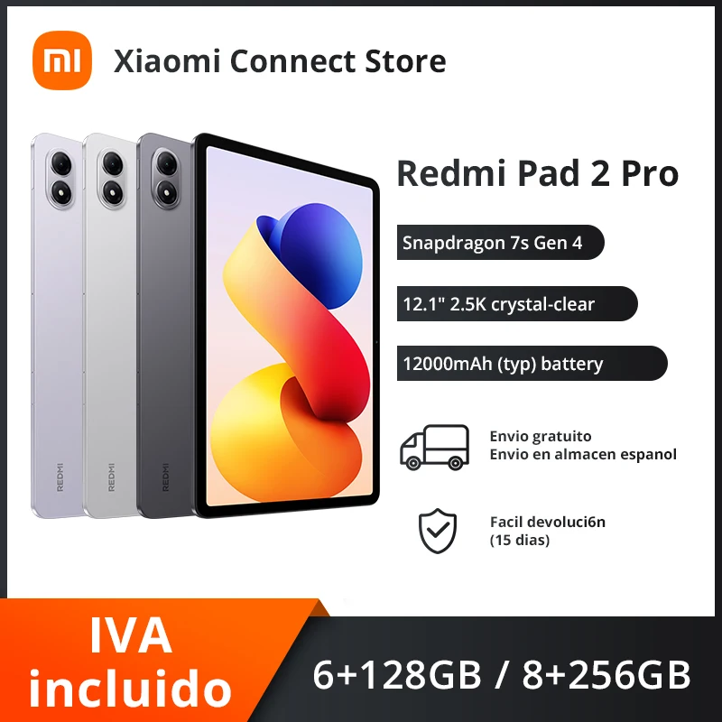 【Marca+】 Xiaomi Redmi Pad 2 Pro Pantalla cristalina de 12,1" 2,5 K Snapdragon 7s Gen 4 12000mAh 33W carga rápida