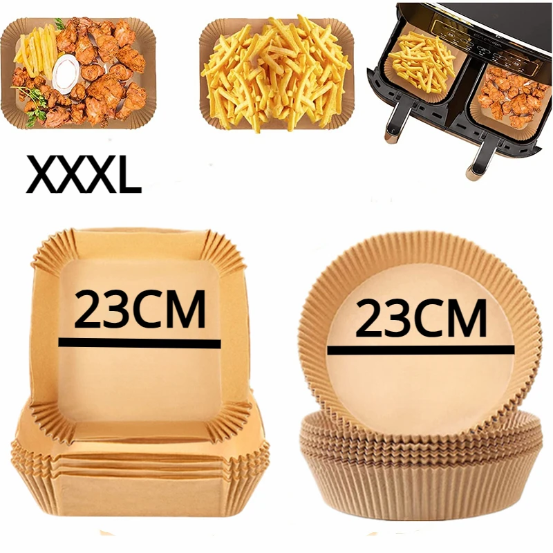 Freidora de aire desechable de 23CM, revestimiento de papel para hornear, alfombrilla antiadherente, pergamino redondo y cuadrado para horno microondas, cocinas de cocina