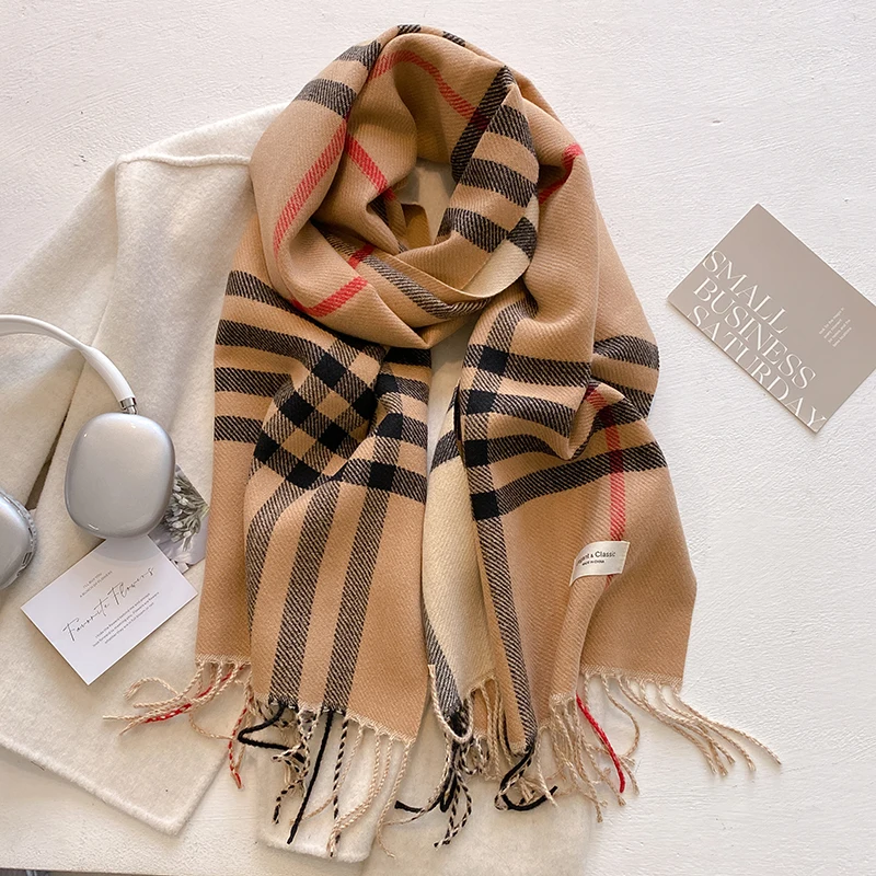 Novo outono inverno moda cashmere xadrez design cachecol das mulheres dos homens quente espessamento xale lenço cachecóis bufanda borla 2024