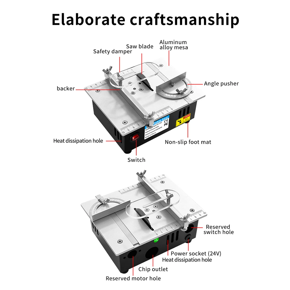 DC24V Household Miniature Woodworking Table Saw Electric Multi-Function Precision Dust-Proof Decoration Cutting Machine