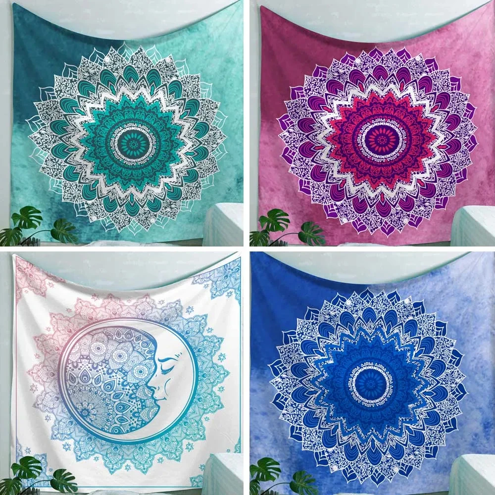 Hiasan dinding permadani, India Mandala, dekorasi dinding Boho, permadani Psychedelic Hippie, permadani Mandala, ruang tamu rumah asrama