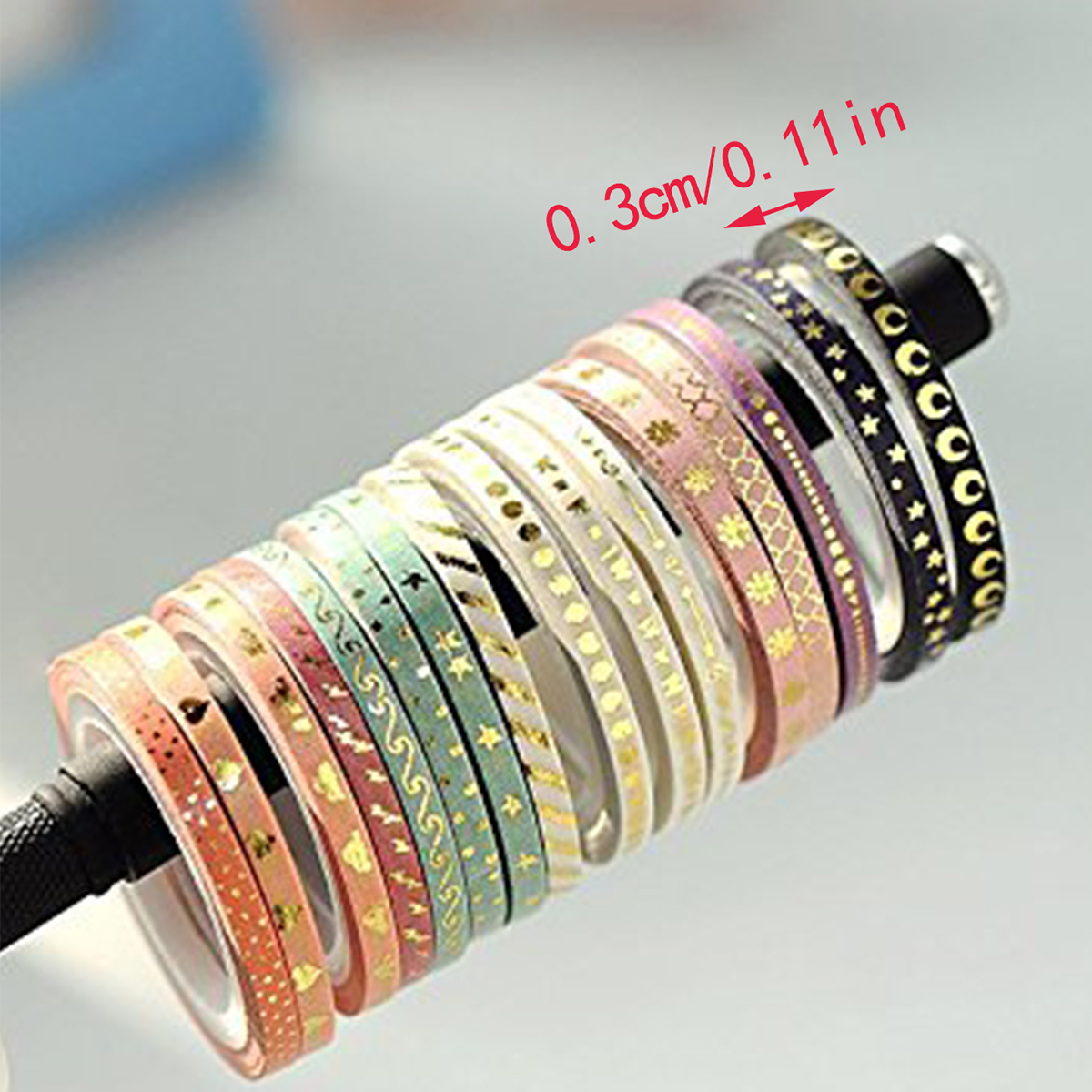 16 ロール金箔スキニースクラップブッキング和紙テープセット、文具スリム装飾粘着テープ、ジャーナル用品マスキングテープ