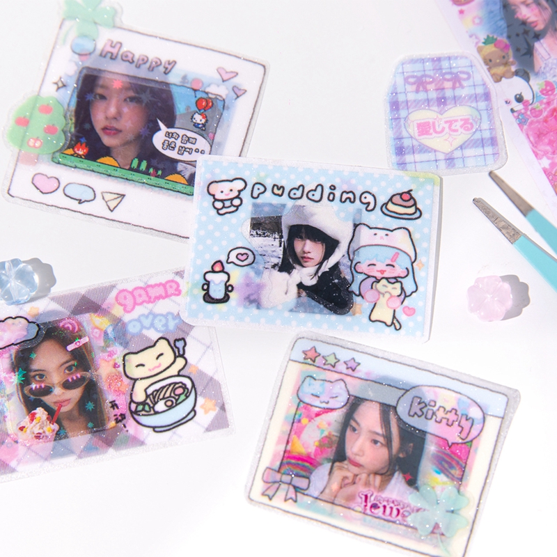 Ins 귀여운 테두리 프레임 장식 접착 테이프 애완 동물 다이 커팅 테이프 핸드북 DIY Scrapbooking 저널 콜라주 재료 스티커