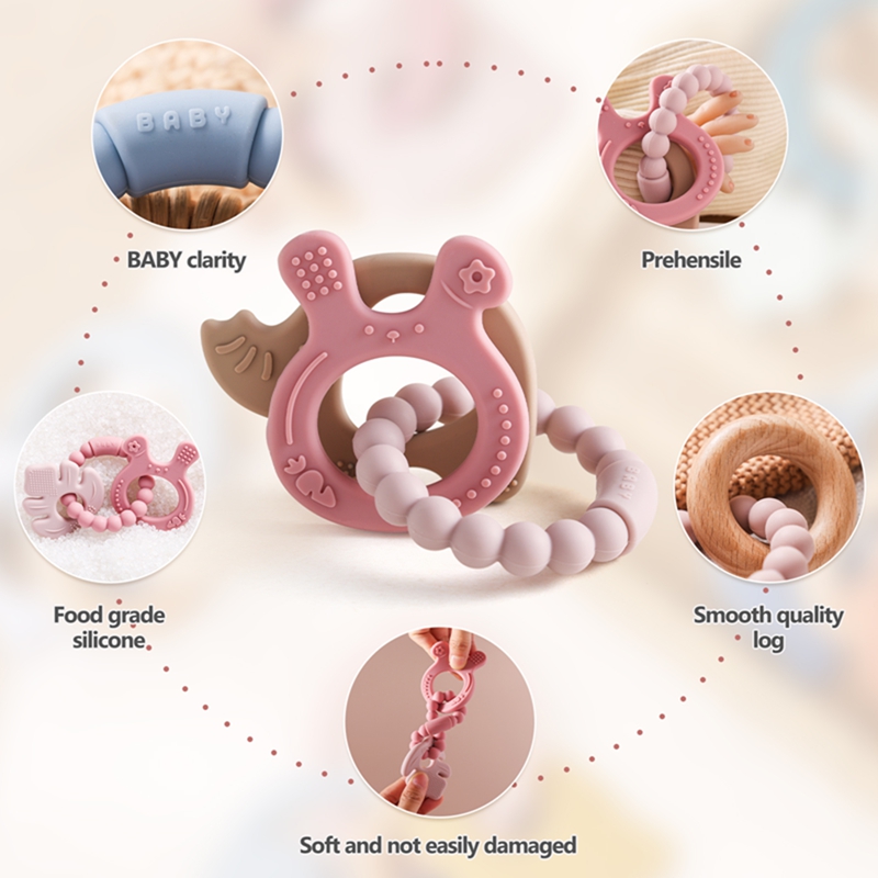 Pulsera mordedor de silicona para bebé, juguetes de dentición sin BPA, anillo de madera para lactancia, 1 unidad