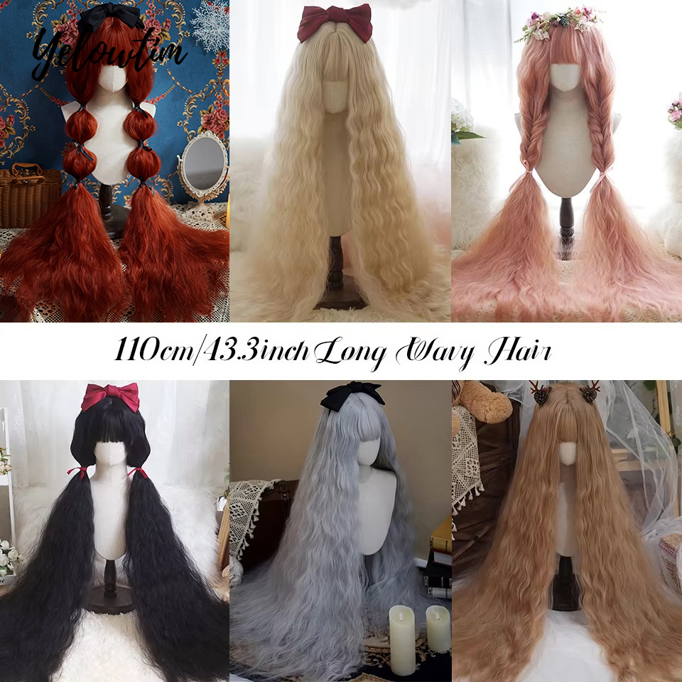 110 см длинные волнистые волосы синтетические парики женские красные коричневые косплей парик Лолиты с челкой парики из натуральных волос женские термостойкие волокна