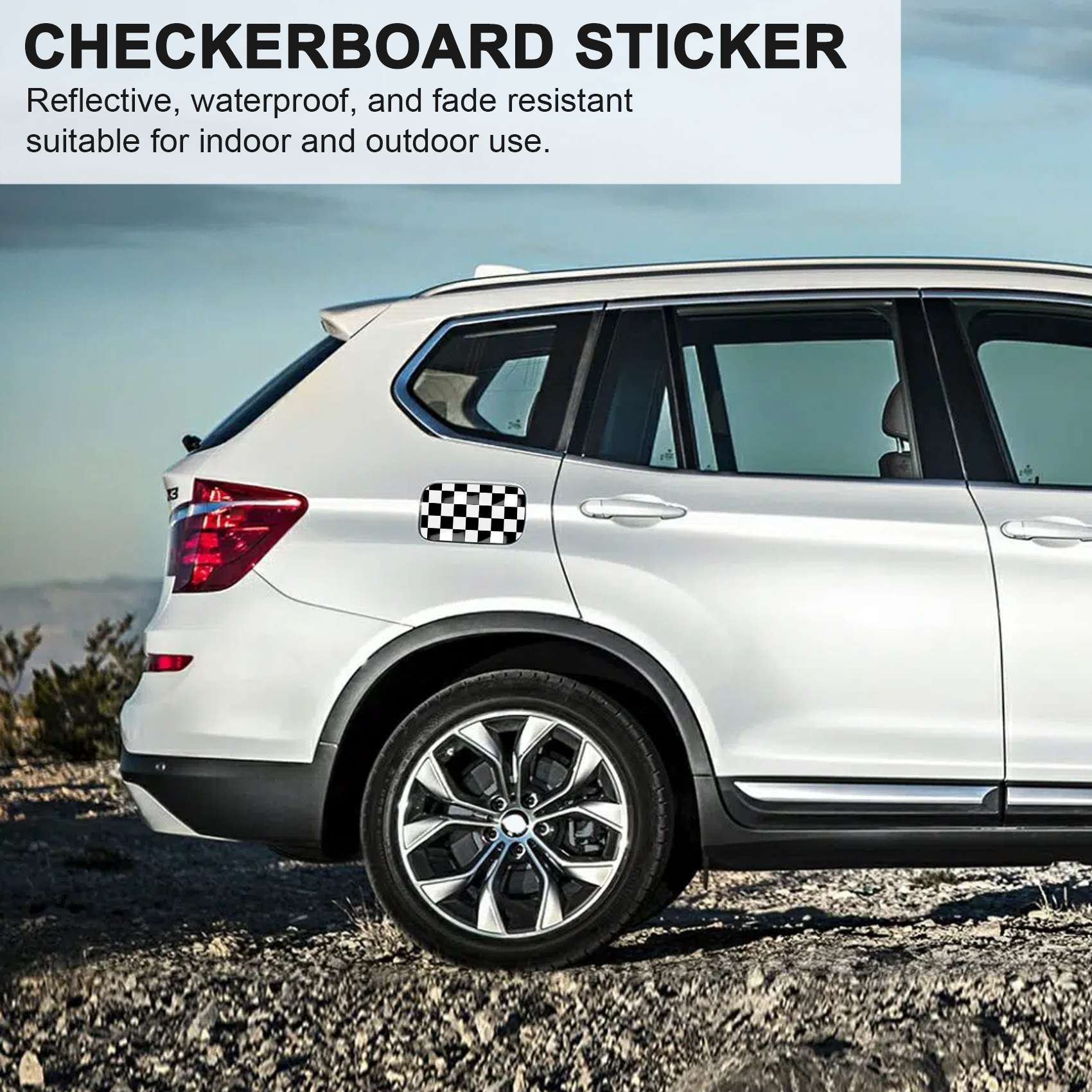 Fita decalque quadriculada para carro, motocicleta e moto tanque adesivo, preto e branco, 3 em