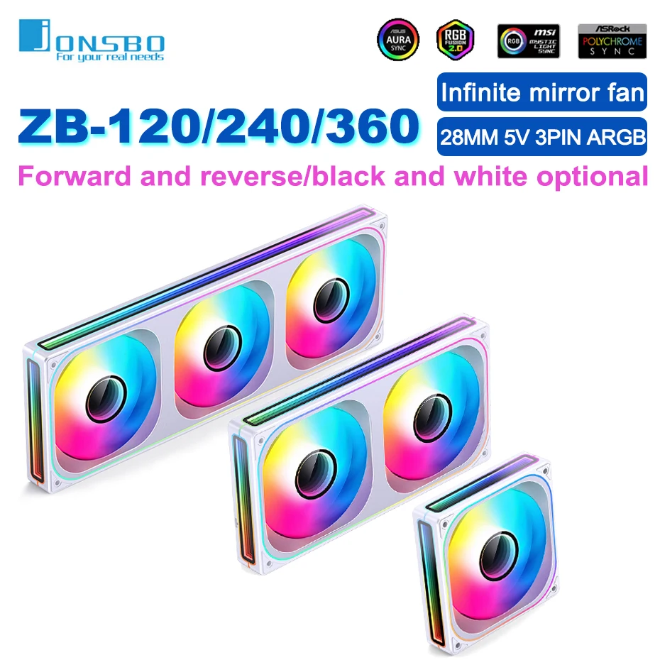 JONSBO ZB-120/240/360 Корпусный вентилятор 12 см ARGB Охлаждающий вентилятор для настольного компьютера Соединенная структура Холодный вытяжной вентилятор