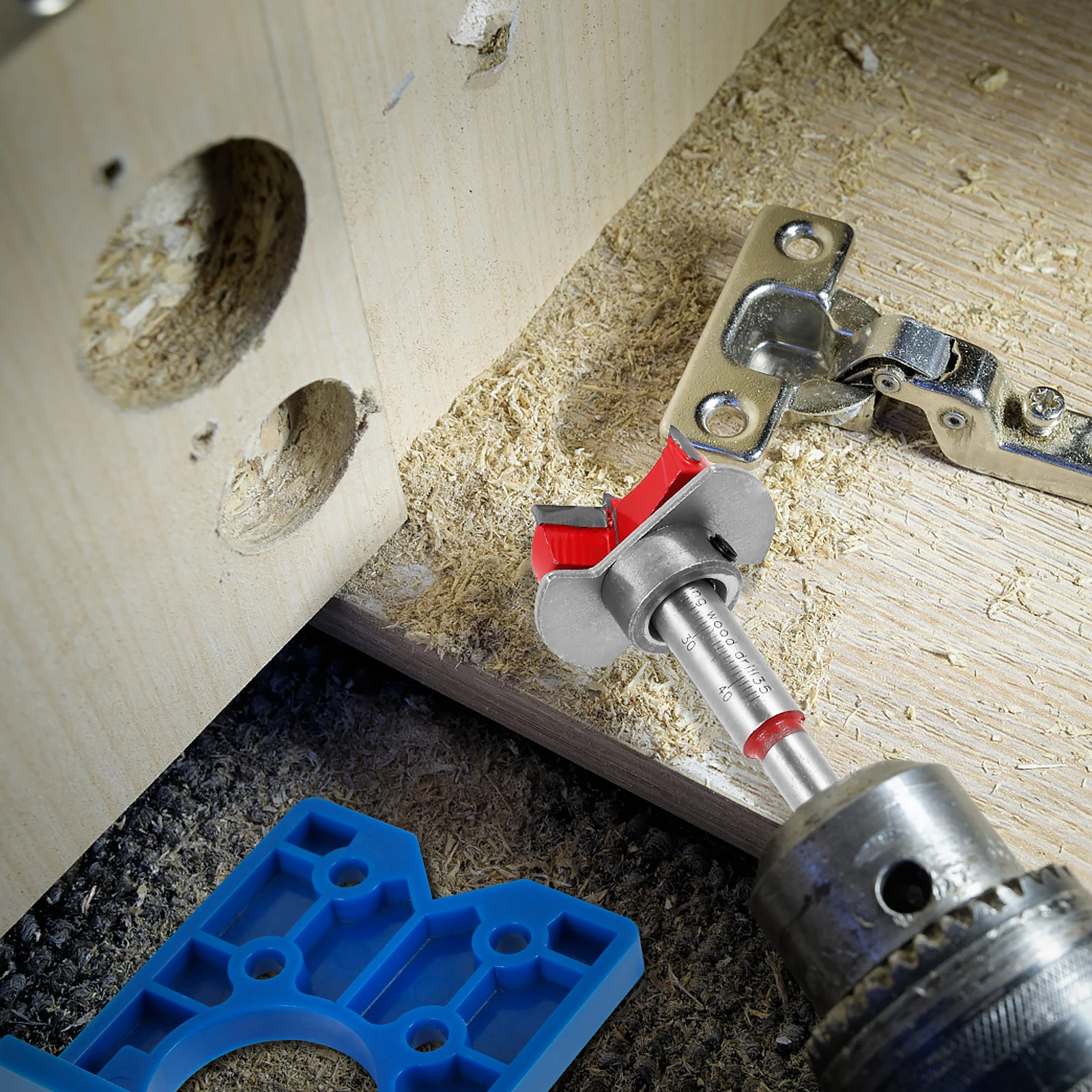 Hinge Jig High Precision 35mm Hinge Drilling Guide Woodworking Hinge Hole Punching Locator with Hex wrench and Adjustable Bit