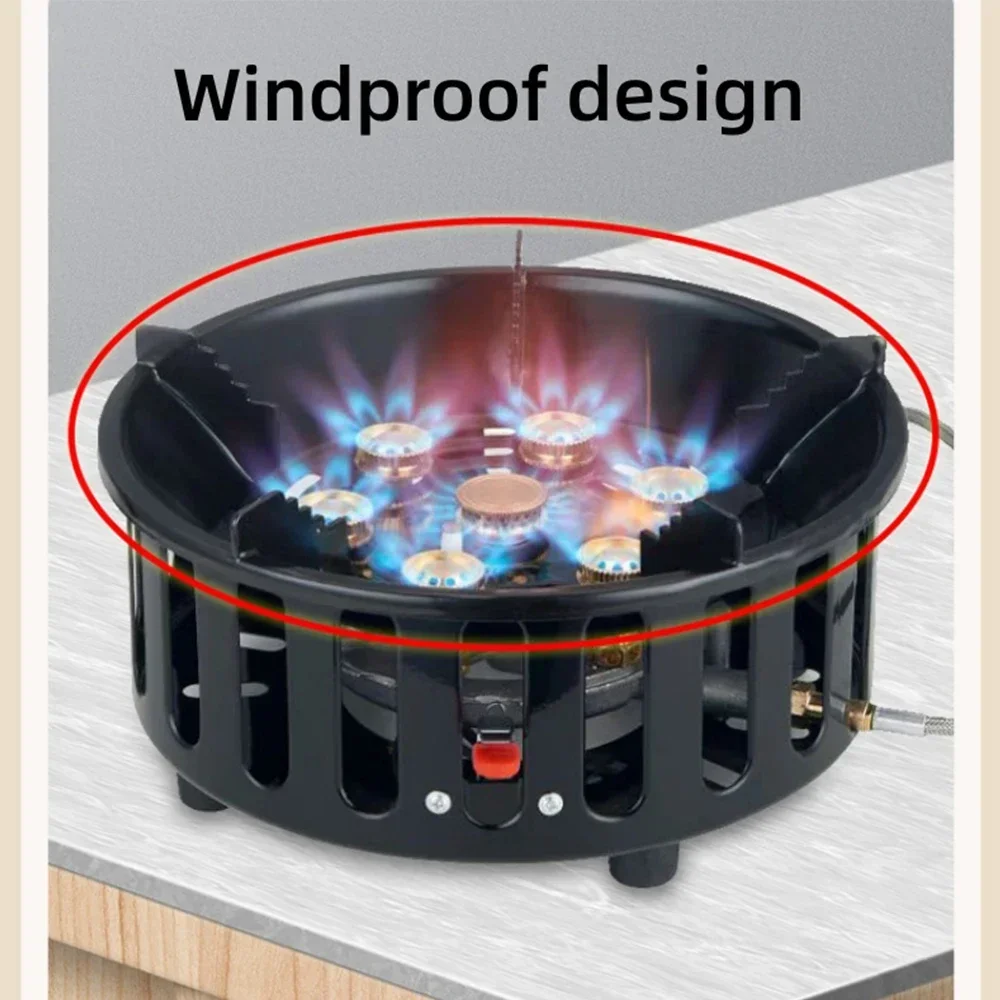 19800W 7-Core CampingเตาHigh-Power Gase BurnerเตาWindproofจุดระเบิดอิเล็กทรอนิกส์เตากลางแจ้งเดินป่าตั้งแคมป์ 2023