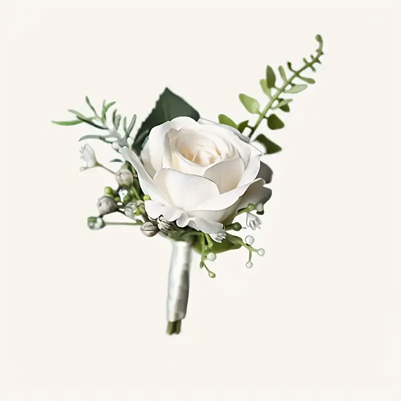 Eleganti fiori all'occhiello dello sposo per abiti da uomo, rose artificiali, corpetto da polso, accessori da sposa