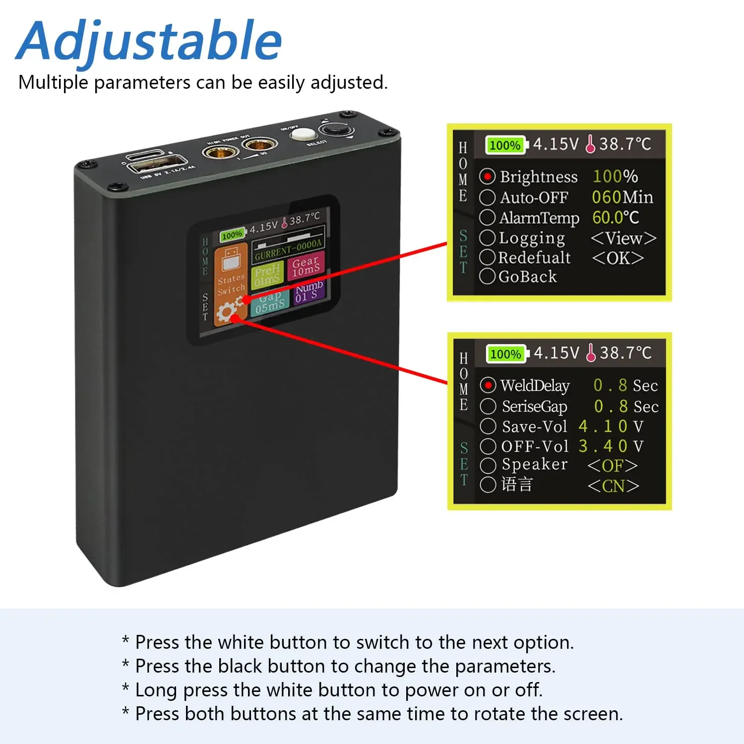 Tragbarer Punkts chweiß gerät digital Lithium batterie tragbares Kit 30 Geschwindigkeit einstellbare Farbdisplay