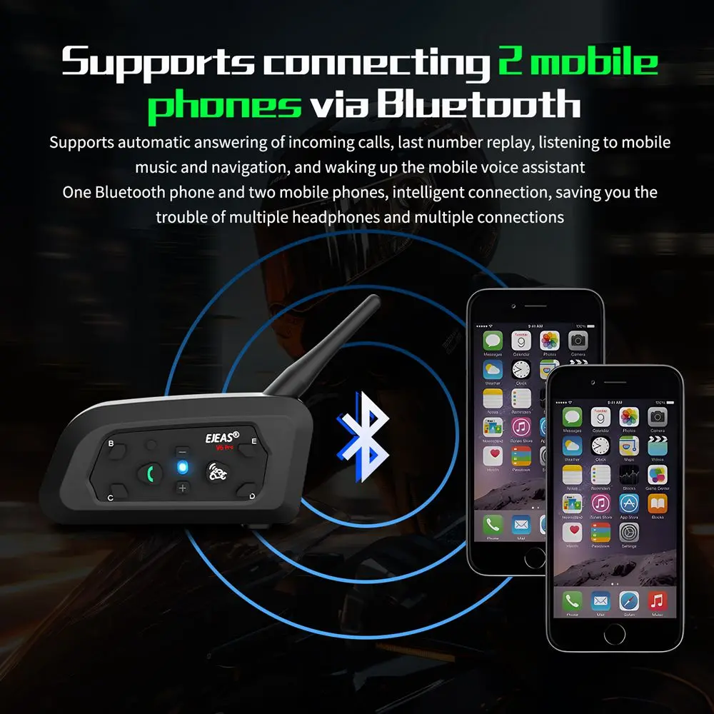 1/2Pcs EJEAS V6 Pro + Motorrad Bluetooth Helm Headset Intercom Entfernung 800M Musik Player Wasserdicht IP67 unterstützung EUC Typ-C