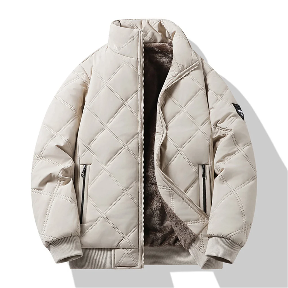 Veste matelassée thermique coupe-vent en diamant pour homme, Parkas épais doublés de polaire, Design de manchette, col montant, hiver