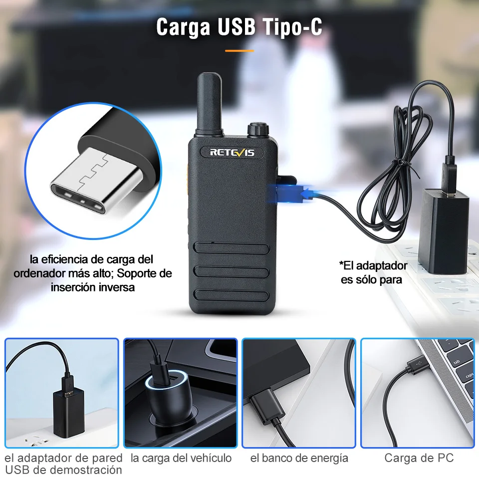 Retevis RT622P (B63) Nueva versión del mini walkie-talkie ultrafino RT22 de 15 mm PMR446 Radio bidireccional profesional tipo C VOX para la familia