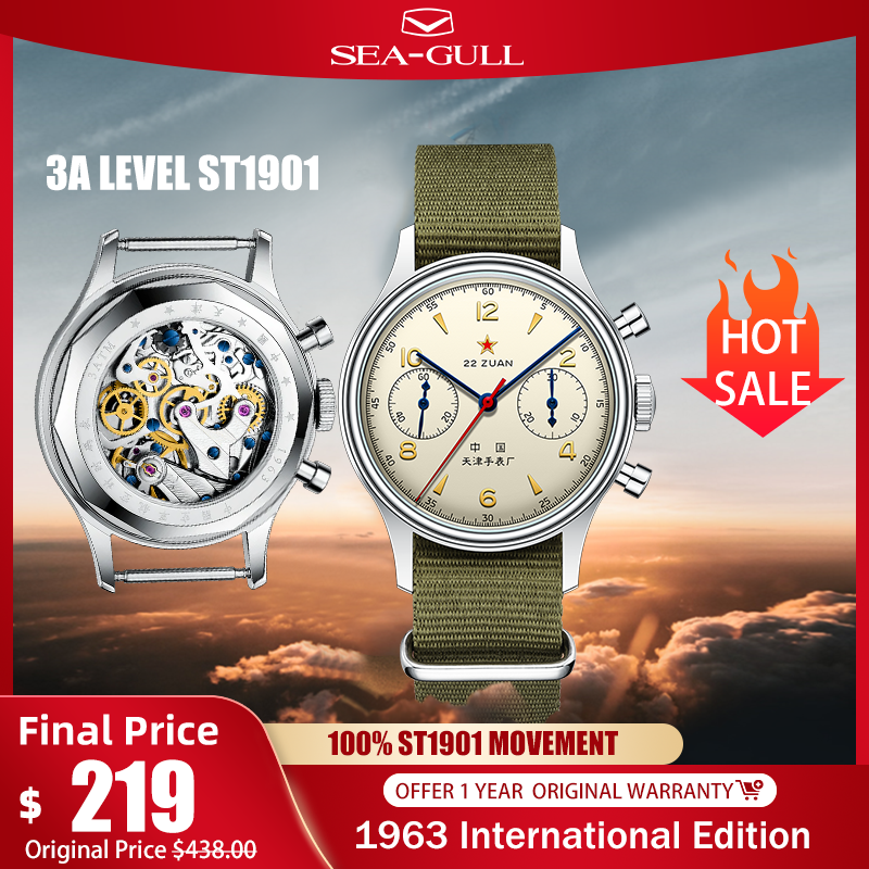Seagull 1963 Международный выпуск мужские механические часы пилот часы ST1901 ретро хронограф наручные часы авиации новый
