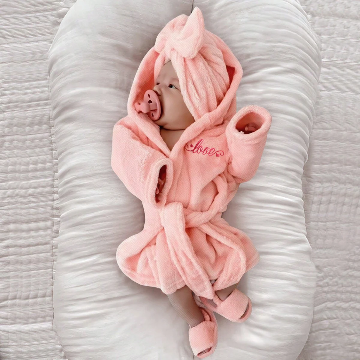 Ylsteed roupão de banho para fotografia de recém-nascidos, chapéu turbante e chinelos, bordado amor, vestido de pijama para meninas, roupa infantil para sessão de fotos