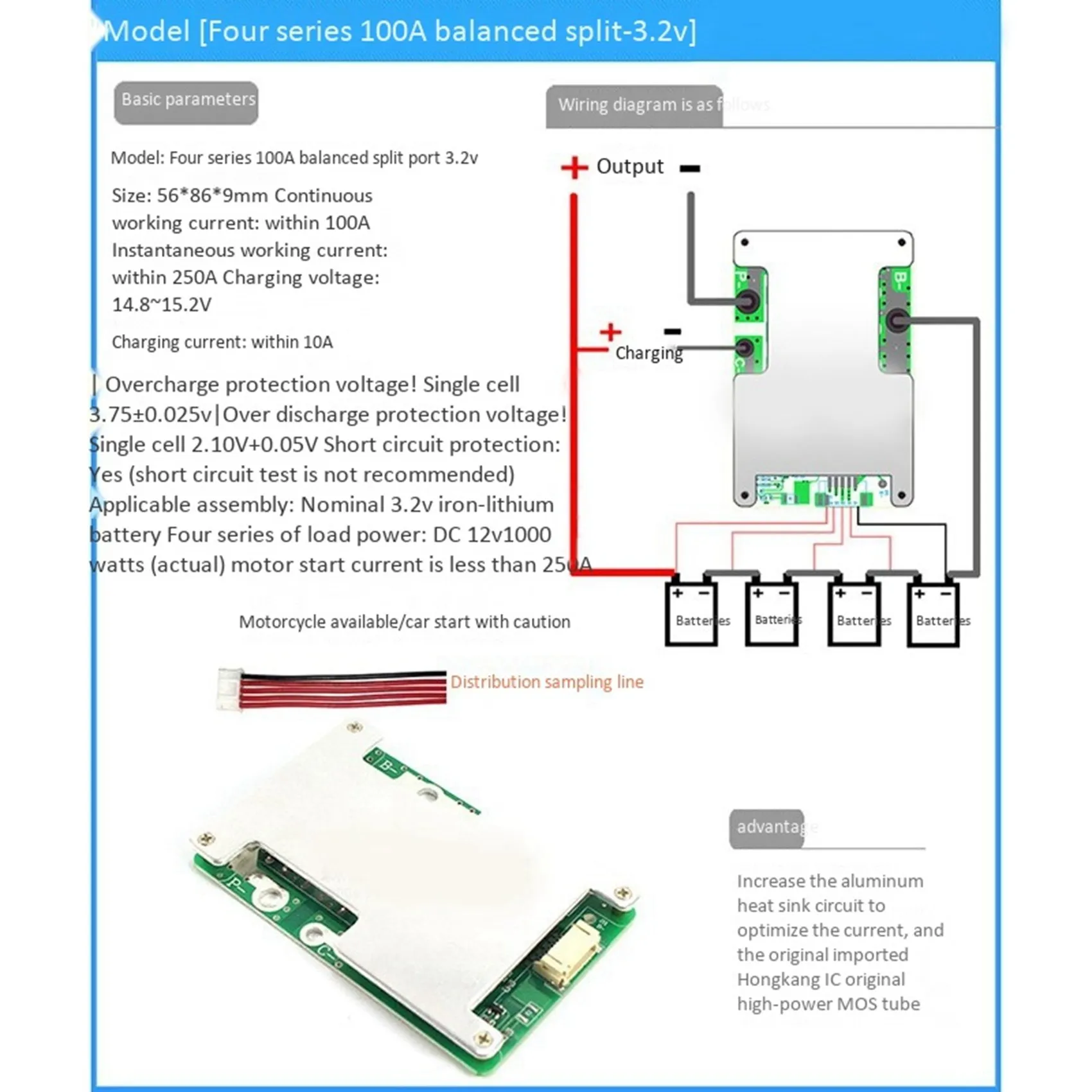 Newest 4S 12V 100A LiFePO4 Lithium Battery Protection Board with Power Battery Balance/Enhance BMS PCB Protection Board