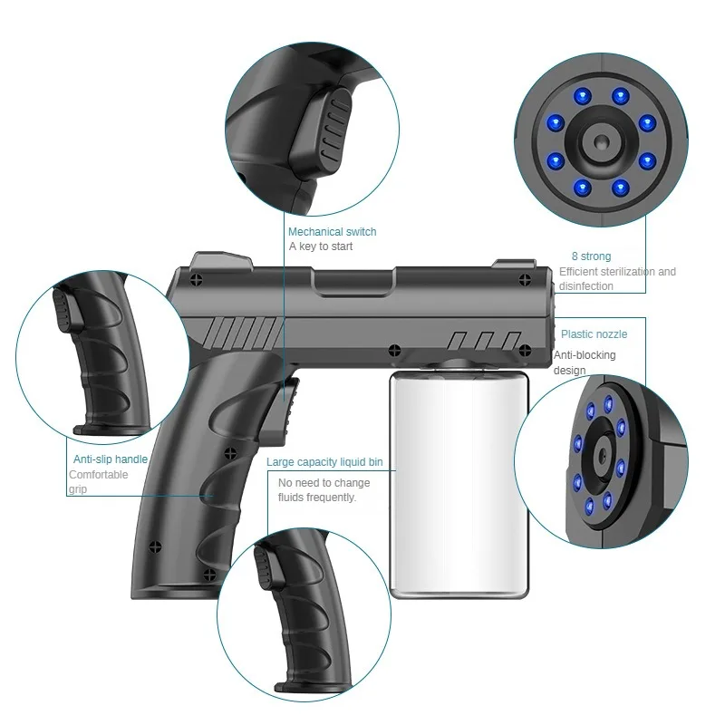 ホット販売ハンドヘルド噴霧スプレーガン USB 充電ホームブルーライトナノ消毒ポータブルアルコール消毒ガン