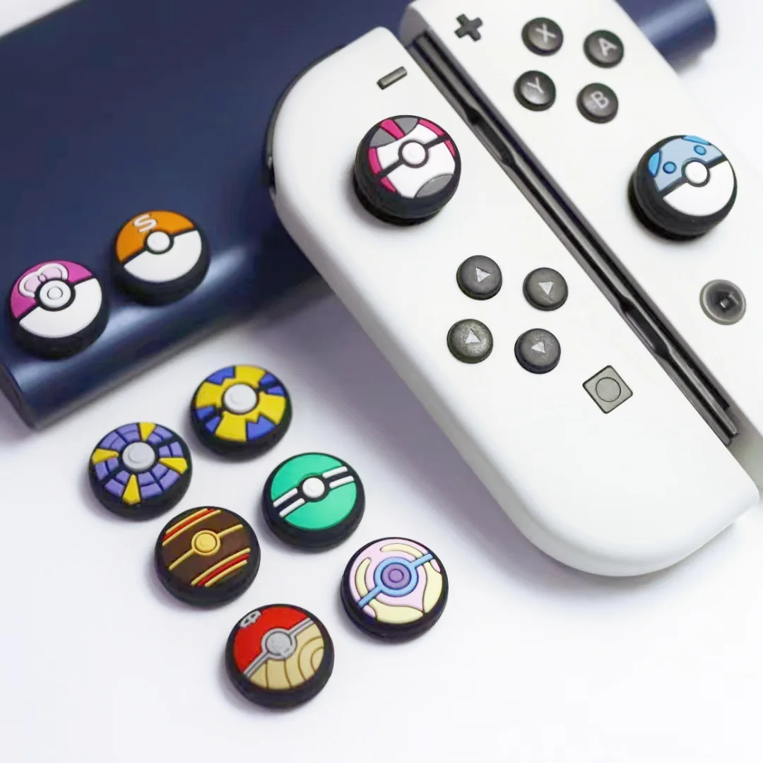 8 Uds. Tapas de agarre de pulgar analógicas de silicona de dibujos animados compatibles con Nintendo Switch OLED/Switch Lite/Switch cubierta protectora de Joystick