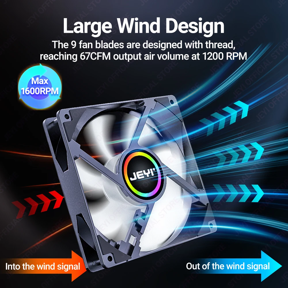 JEYI 120 mm PC-ARGB-Lüfter AURA SYNC RGB-Computerlüfter Ultra Silent Heatsink Ventilador mit 4PIN PWM und 5V 3PIN ARGB-Anschluss