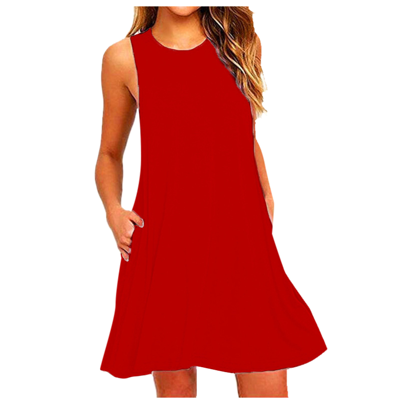 Robe de soirée plissée pour femmes, tenue de plage décontractée, couleur unie, poches au-dessus du genou