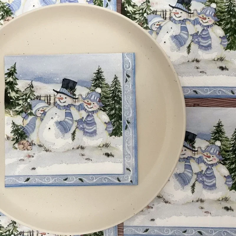 10/20 шт. 33*33 см 2-слойная рождественская салфетка для фестиваля, вечеринки, украшения, бумага, три рождественских снеговика, бумажные салфетки с мультяшным принтом