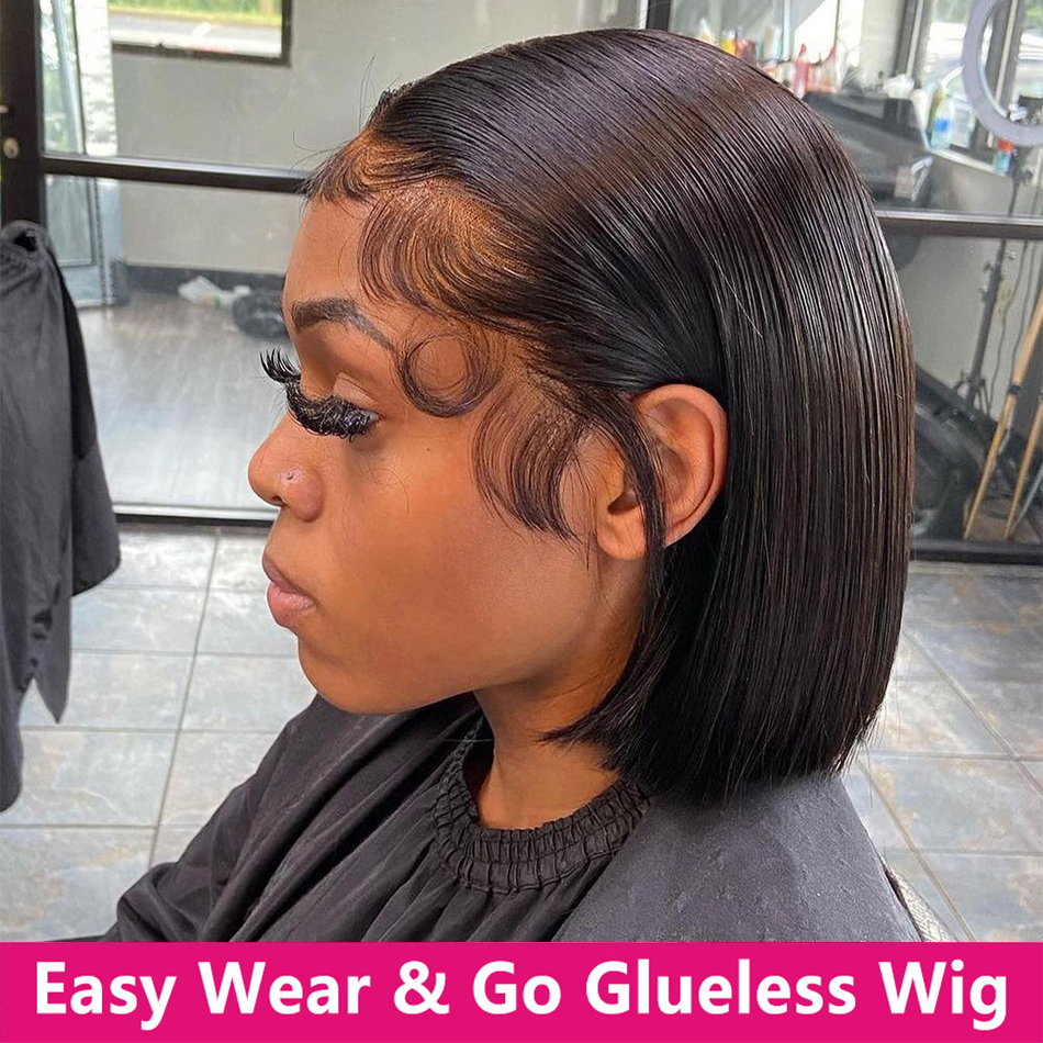 Короткие парики боб, прямые волосы из человеческих волос, парик на сетке спереди, предварительно выщипанные малазийские 13x 4 парики на сетке спереди, женские парики 180%