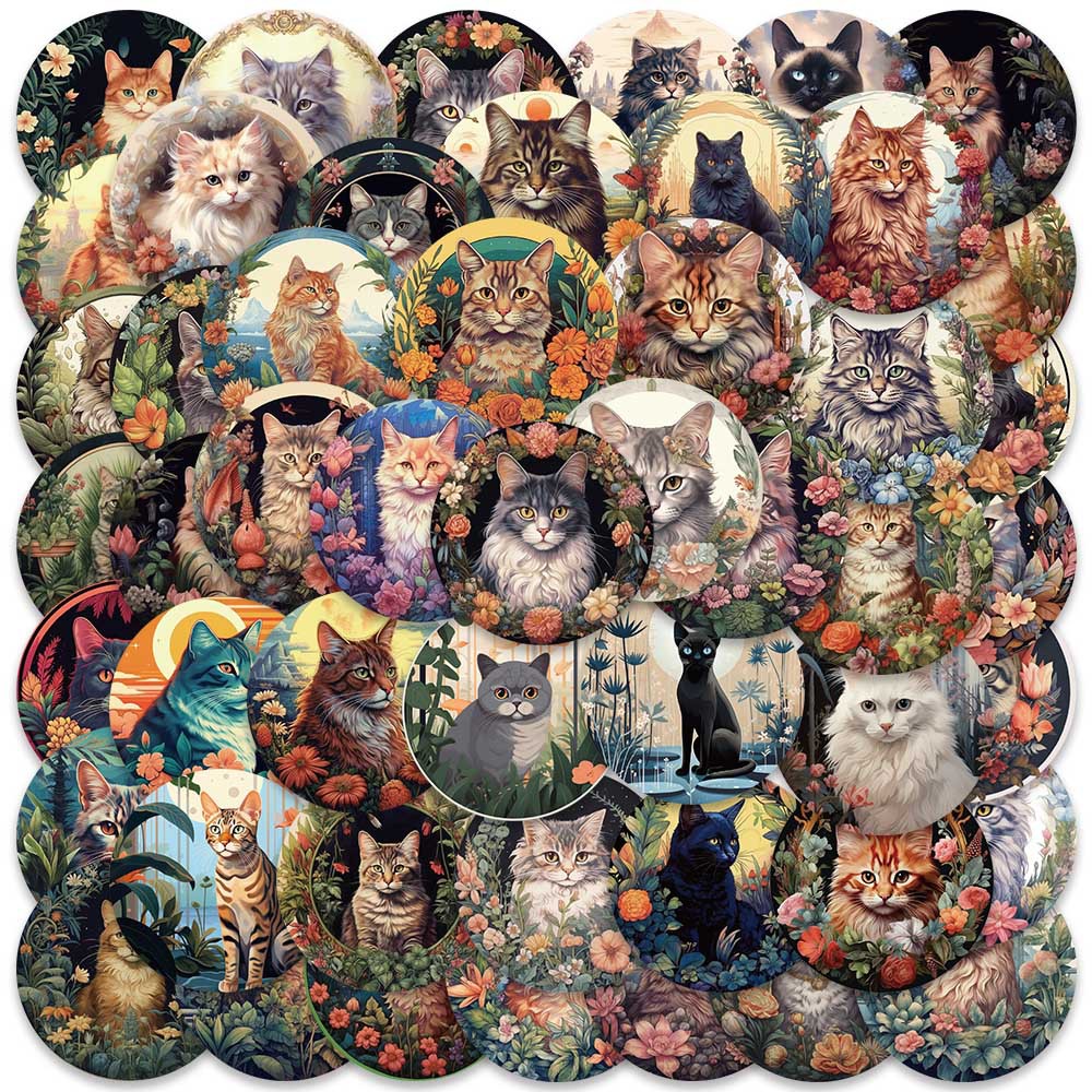 10/30/50 個かわいい猫ステッカーヴィンテージフラワーデカール装飾 DIY ノートブックオートバイ電話スーツケースバイク車のステッカーのおもちゃ