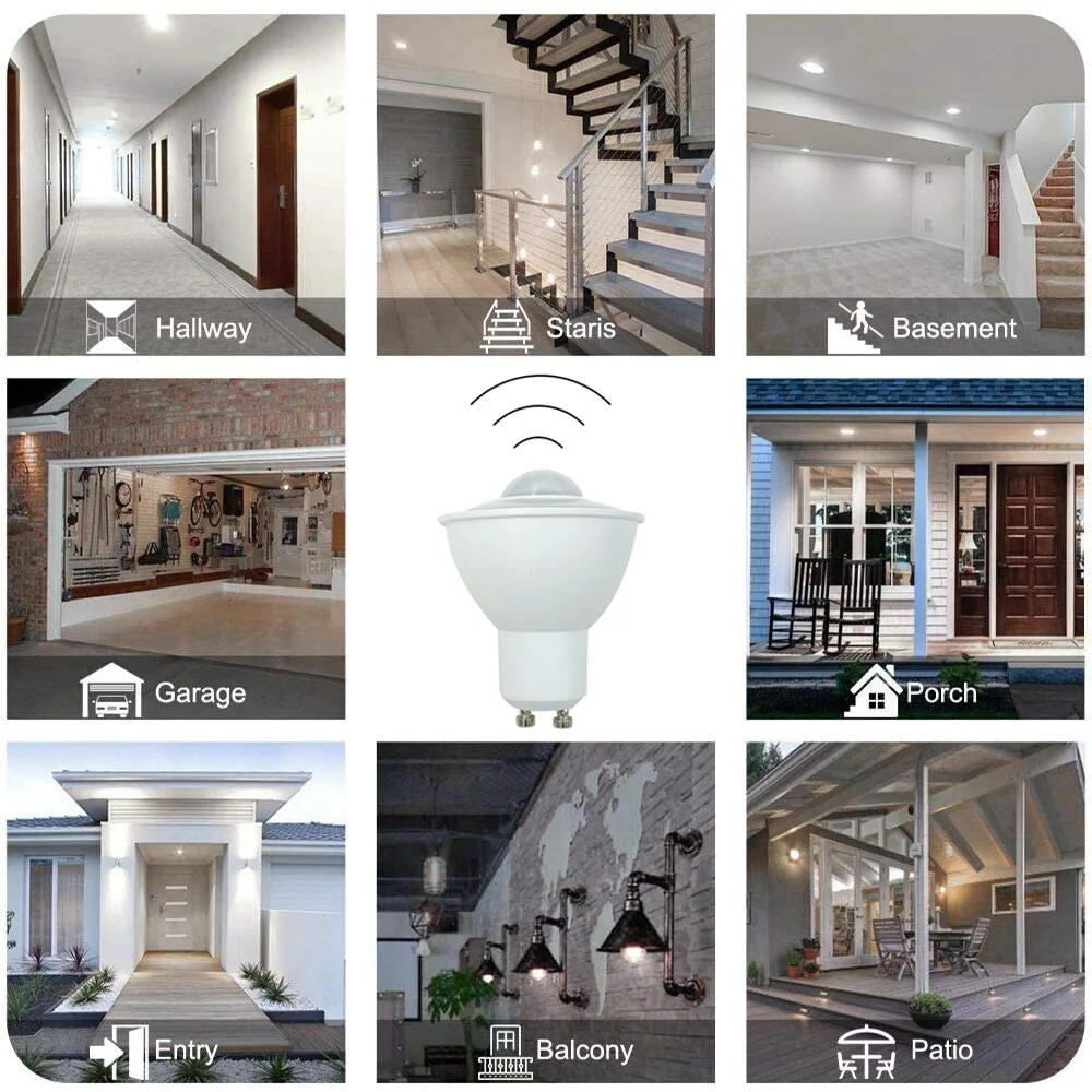Bombilla LED con Sensor PIR GU10 6W 120V 230V funcionamiento automático sin interruptor reflector balcón porche lámpara de luz del pasillo