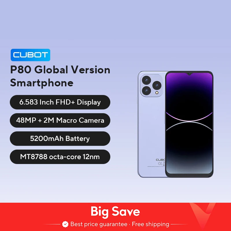 Cubot globale Version Android Smartphone P80, Android 13 Telefon, 8GB RAM, 256GB/512GB ROM, NFC, 6.583 "Großbild schirm, 48MP Kamera