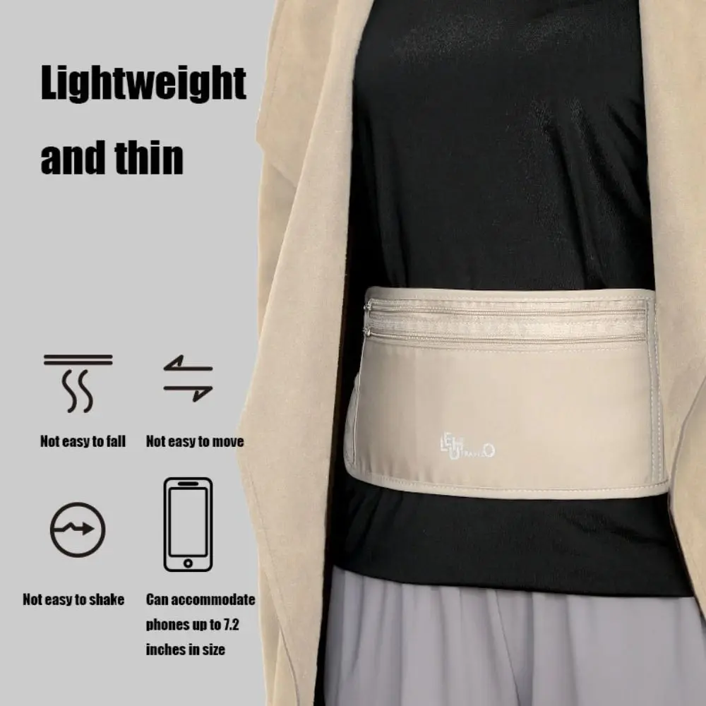 Security Invisible Travel Waist Packs Adjustable Strap Multiple Pockets Anti Theft Waist Bag Terylene Breathable Fabric