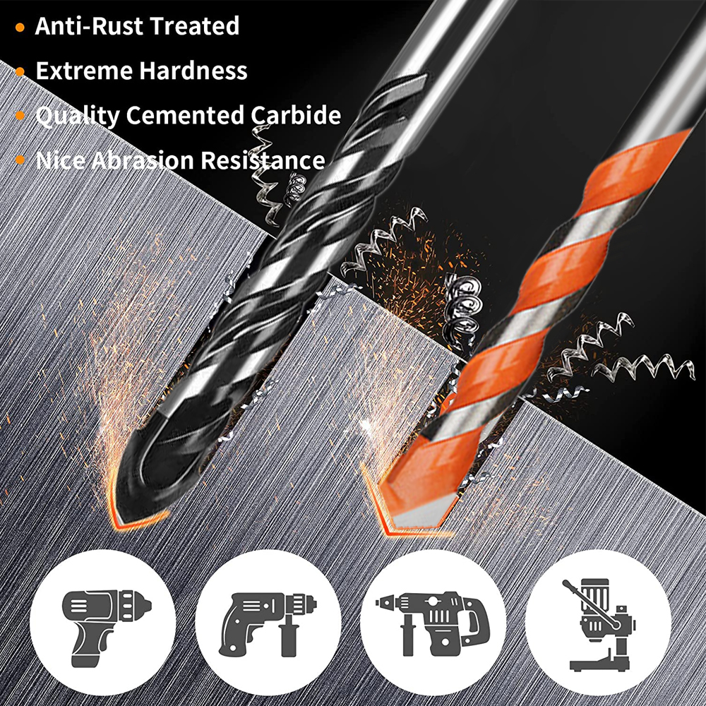 8PCS Multifunctional Triangle Drill Bit Diamond Drill Set Ceramic Tile Concrete Brick Wood Glass Punching Hole Saw Metal Dril