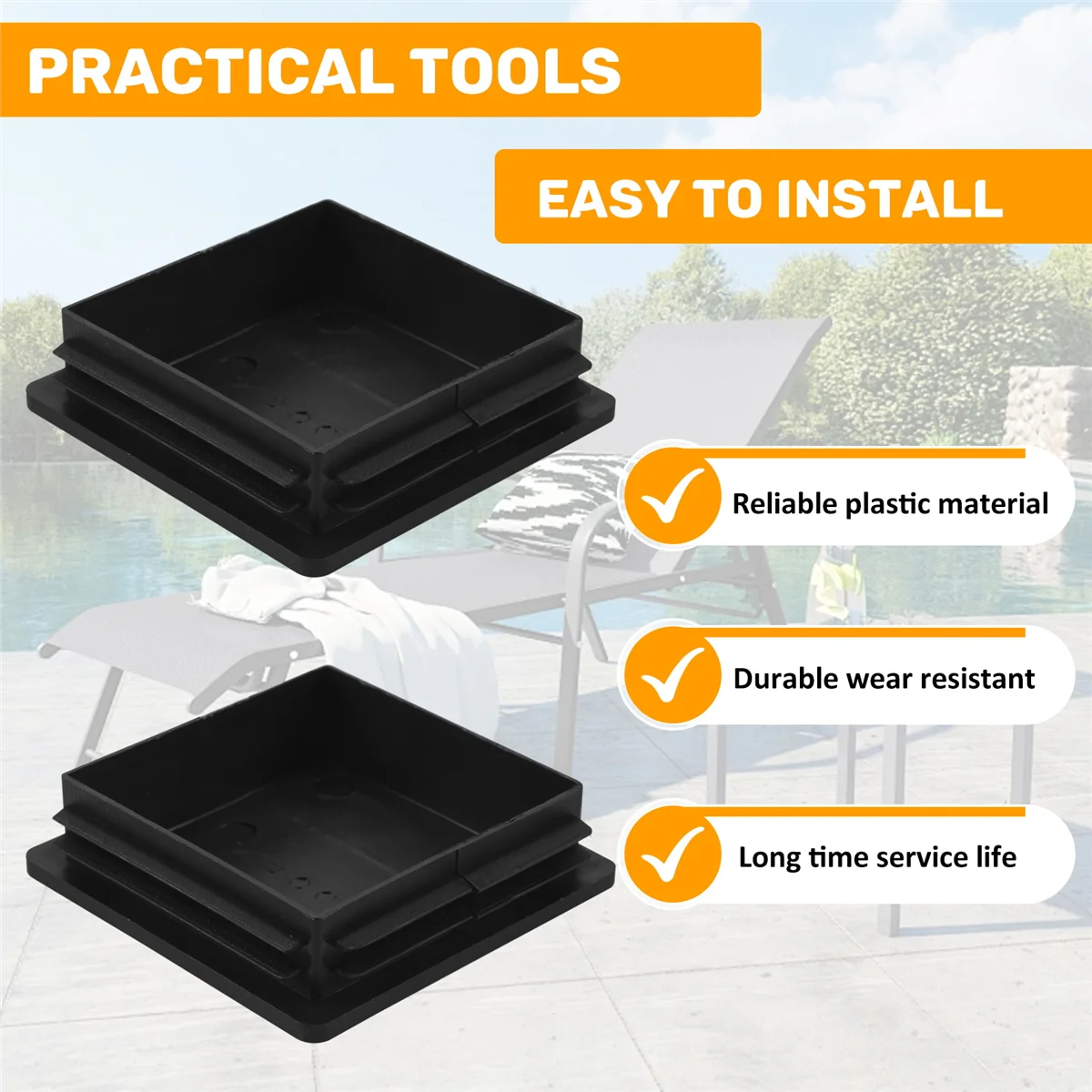 80mm x 80mm Square Plastic Caps Pipe Tube Inserts End Plug 2 Pieces