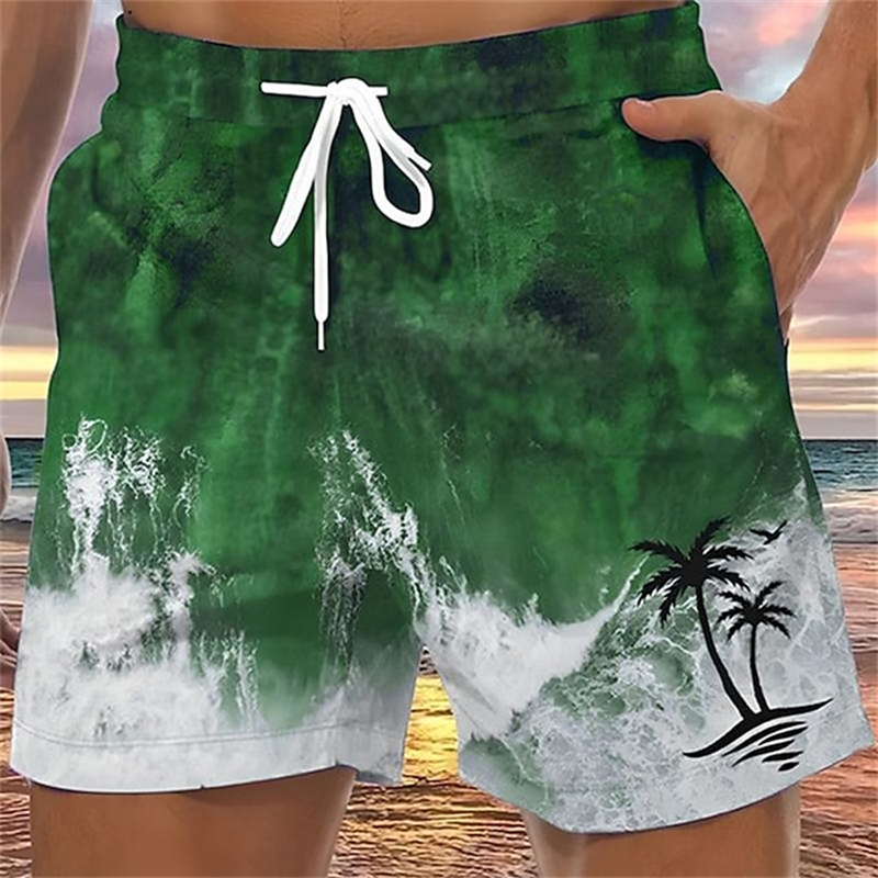 Moda coqueiro gráfico calças curtas verão casual férias 3d impresso board shorts solto secagem rápida respirável troncos de natação