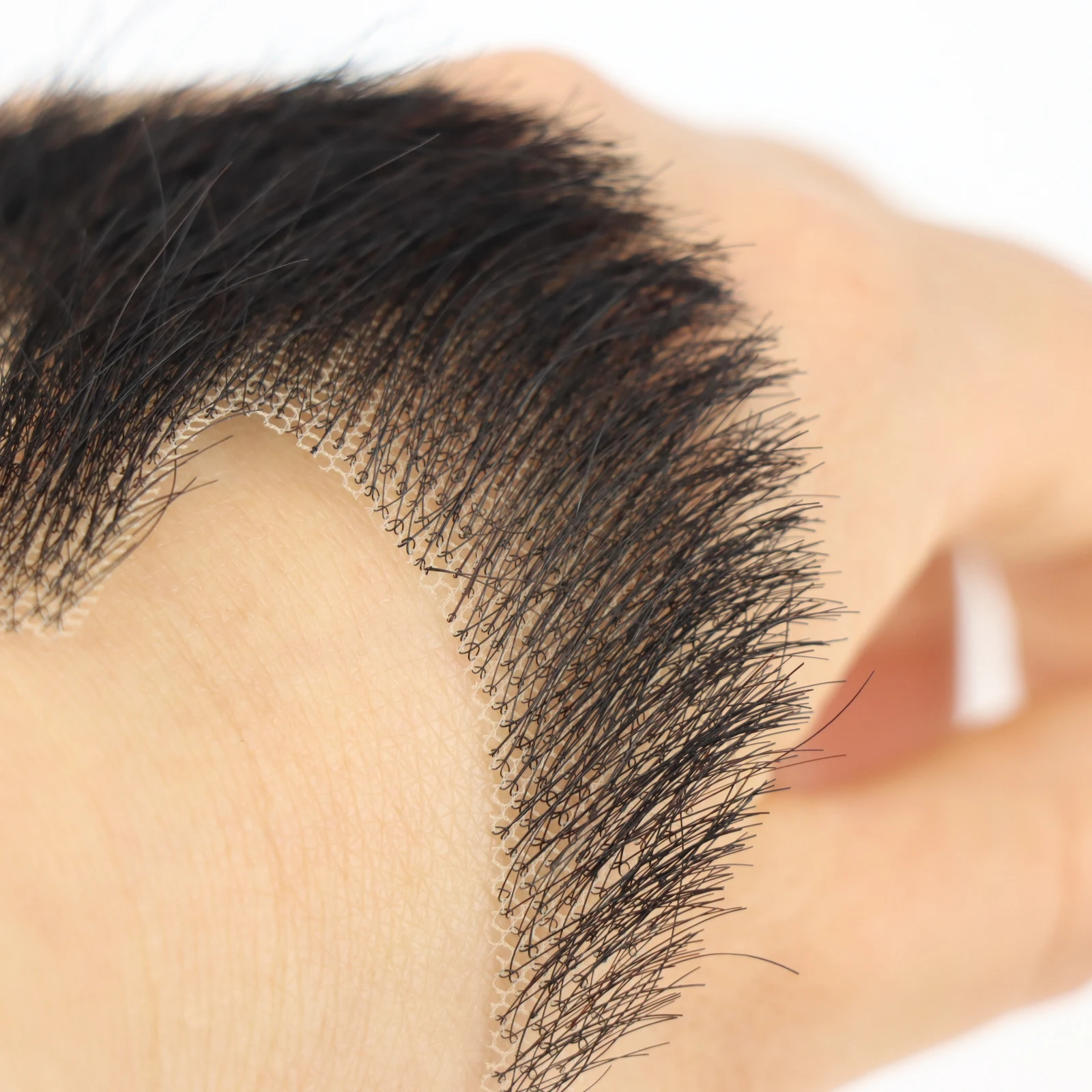 Barba falsa corta para hombres, bigote falso negro, 100% cabello humano, barba falsa realista, maquillaje de encaje, falso barbudo para hombre, sistema de reemplazo