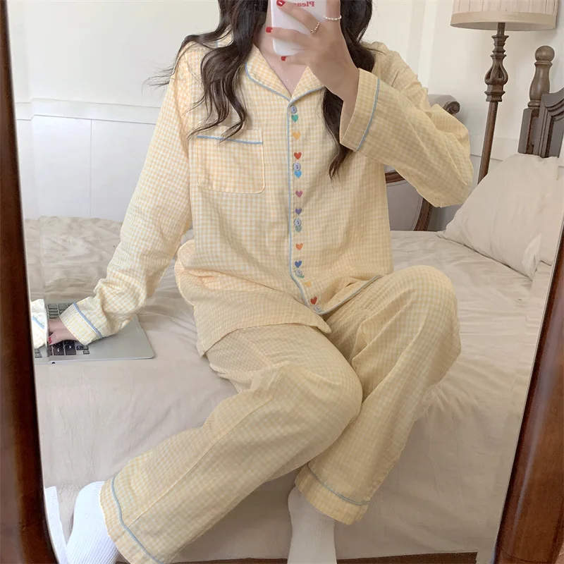 2024 ชุดนอนชุดนอนเกาหลีผู้หญิงฤดูร้อนน่ารักพิมพ์ชุดนอนแขนยาว Pijama หญิงชุด Negligee เสื้อสเวตเตอร์ถัก