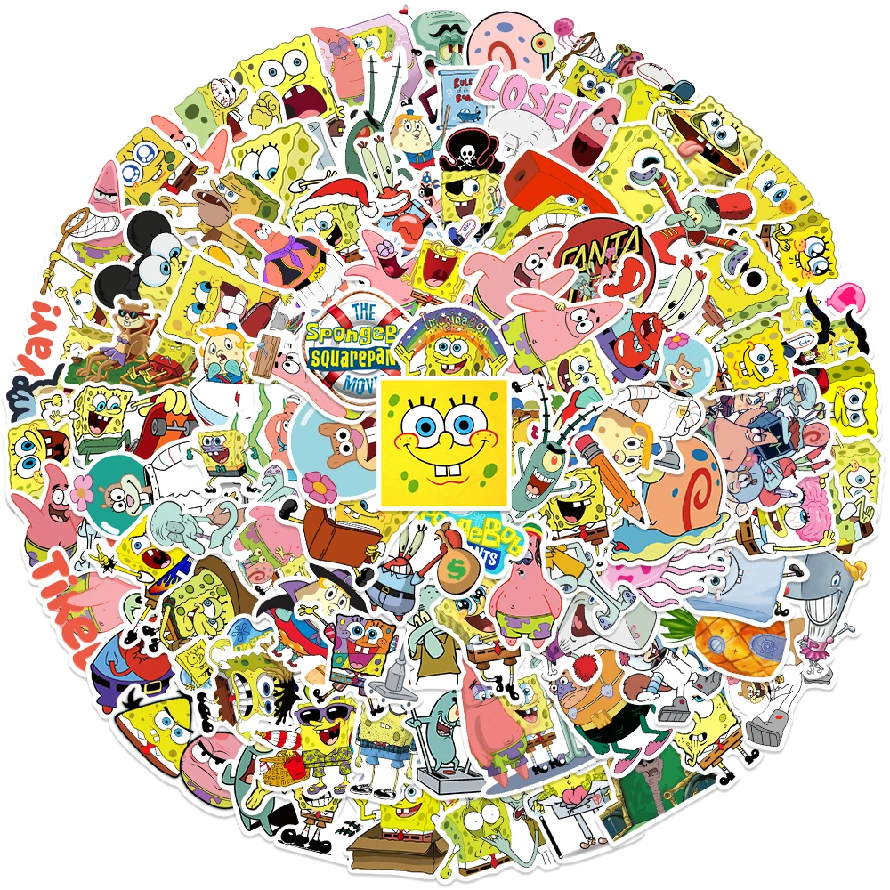 50/100pcs SpongeBob SquarePants สติกเกอร์การ์ตูนแล็ปท็อปรถตู้เย็นรถจักรยานยนต์กระเป๋าเดินทางกันน้ําของขวัญของเล่นเด็กข้อเสนอ