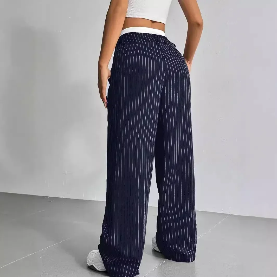 Pantalon pleine longueur imprimé à rayures pour femmes, taille haute, mode décontractée Y2K, ample, jambes larges