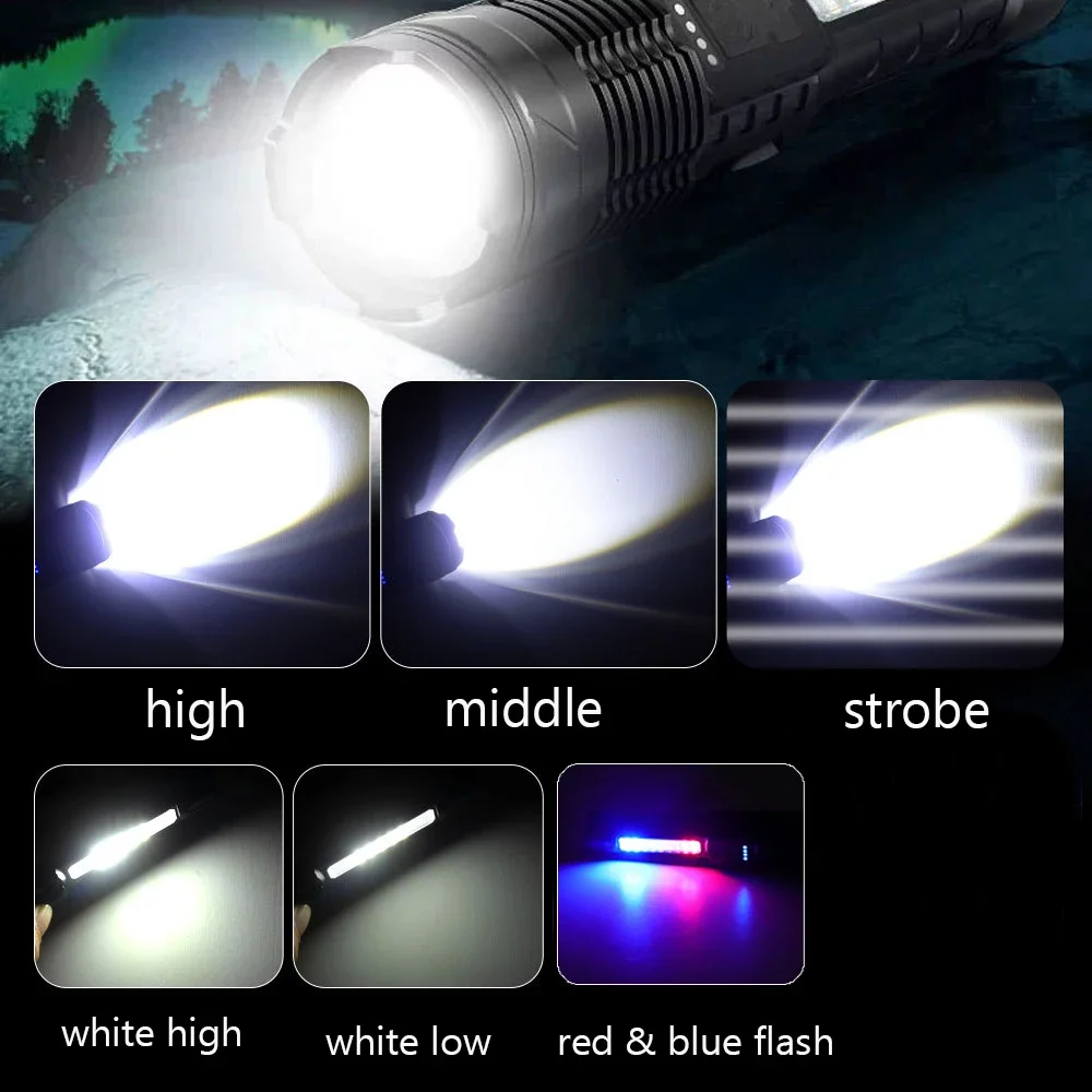 Linterna Led de alta potencia, lámpara Led recargable portátil, linterna con Zoom telescópico, linterna de mano para acampar
