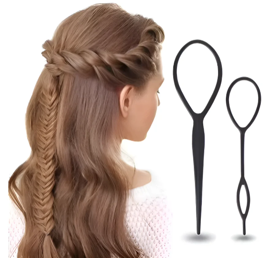 Laço de plástico preto 2 peças clipe acessórios de cabelo trança fabricante ferramenta de estilo para mulheres meninas