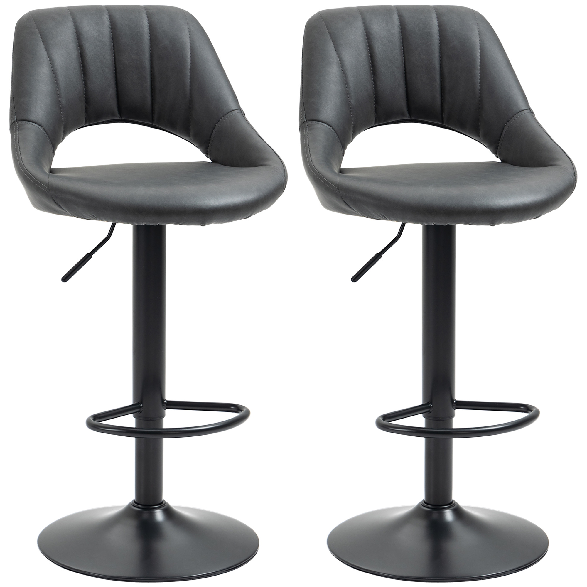 HOMCOM Barstools Set of 2 Adjustable Swivel Height Gas Lift PU Leather Chairs