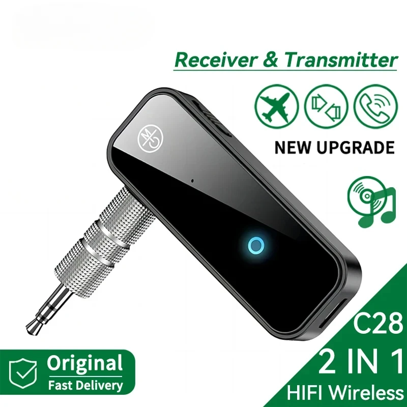 Transmisor receptor de Audio Bluetooth 2 en 1, AUX de 3,5 MM con micrófono, adaptador inalámbrico de música estéreo manos libres para TV, PC y coche