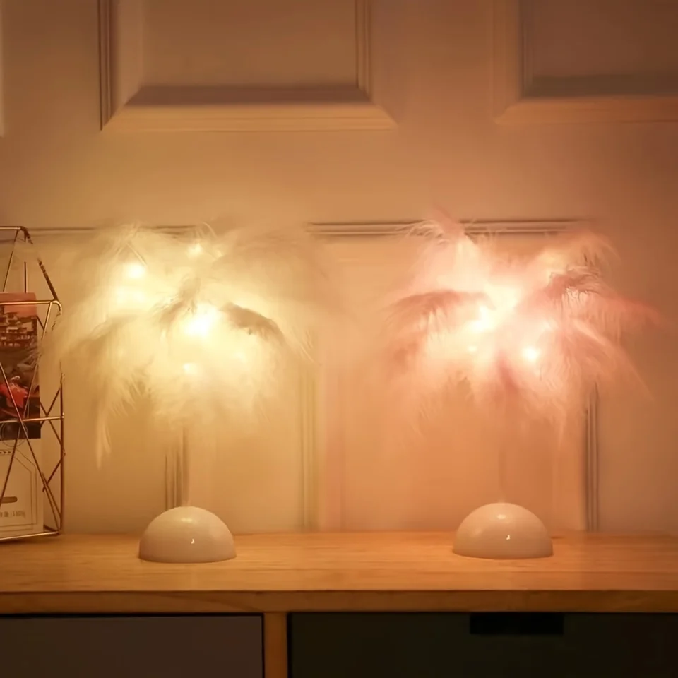 Kreative Feder Tischlampe Warmweißes Licht Baum Feder Lampenschirm Mädchen LED Hochzeit Dekorative Lichter Geburtstagsgeschenk Wohnkultur
