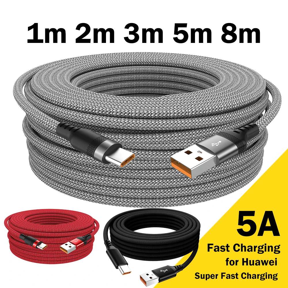 Usb typ c kabel 5a supers chnell ladekabel für huawei 3m 5m 8m usb c verlängerung kabel für samsung xiaomi oppo oneplus universal