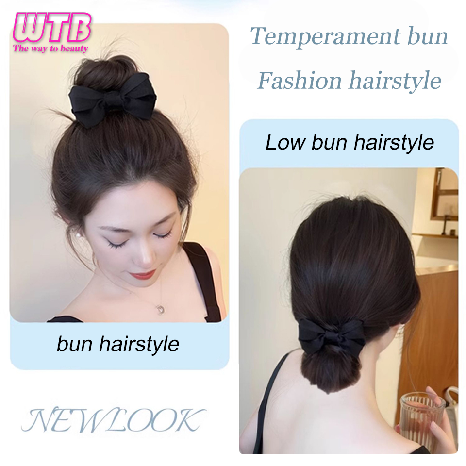 Peruca de coque sintético feminino arco garra clipe chignon peruca flor bud preto integrado resistente ao calor peruca de cabelo para uso diário