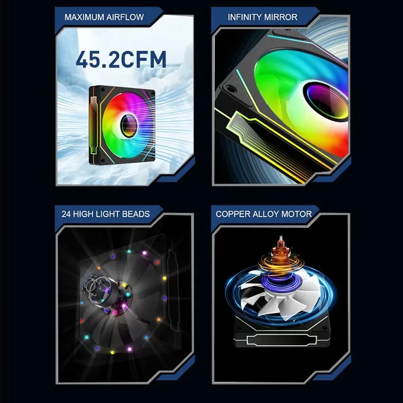OEM PRISM 4 PRO Computergehäuselüfter 12 cm ARGB 4-poliger PWM-Leiser Lüfter 12 V großes Luftvolumen 45,2 CFM/600–1500 U/min