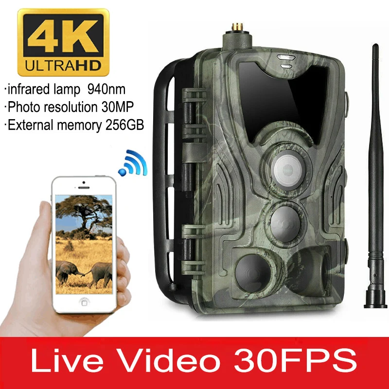 Cámara de rastreo para caza de Vida Silvestre, dispositivo de vigilancia inalámbrico para exteriores, HC801PRO trampa para fotos, Control por aplicación 4G, transmisión en vivo, 36MP, 4K (30fps)